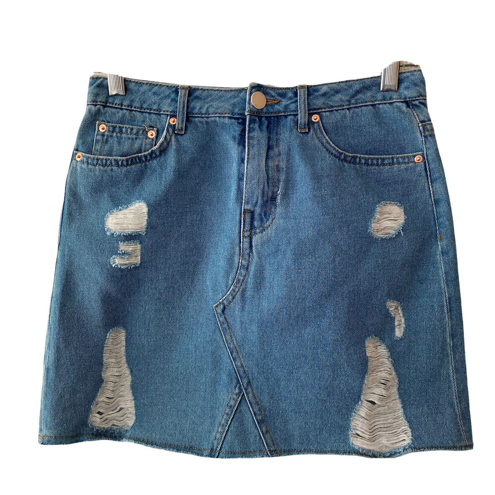 Divided H&M Mini Skirt Denim Womens Size 2 Distressed Light Wash